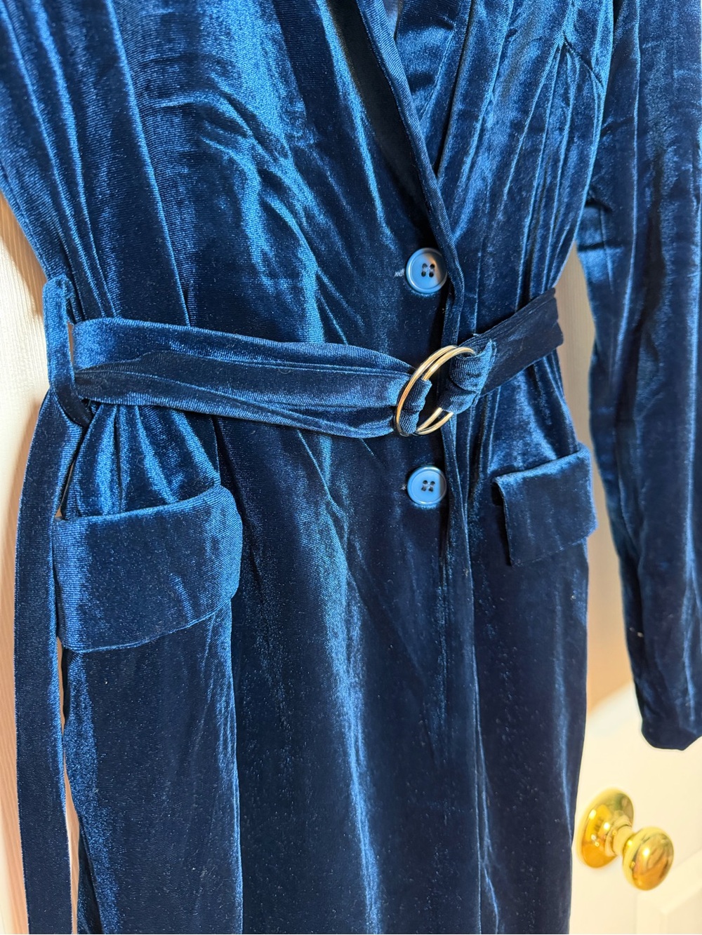 ASOS Deep Blue Velvet Belted Robe - Picture 8 of 8